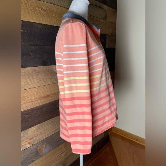 L.L. Bean Coral Ombre Striped Soft Cotton Rugby Polo Henley Shirt Size Medium - Picture 5 of 9